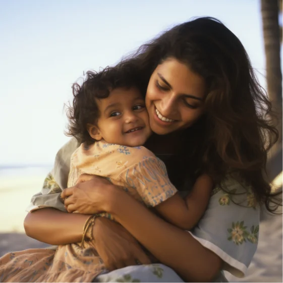Mother hugging her child during a warm inner connection moment