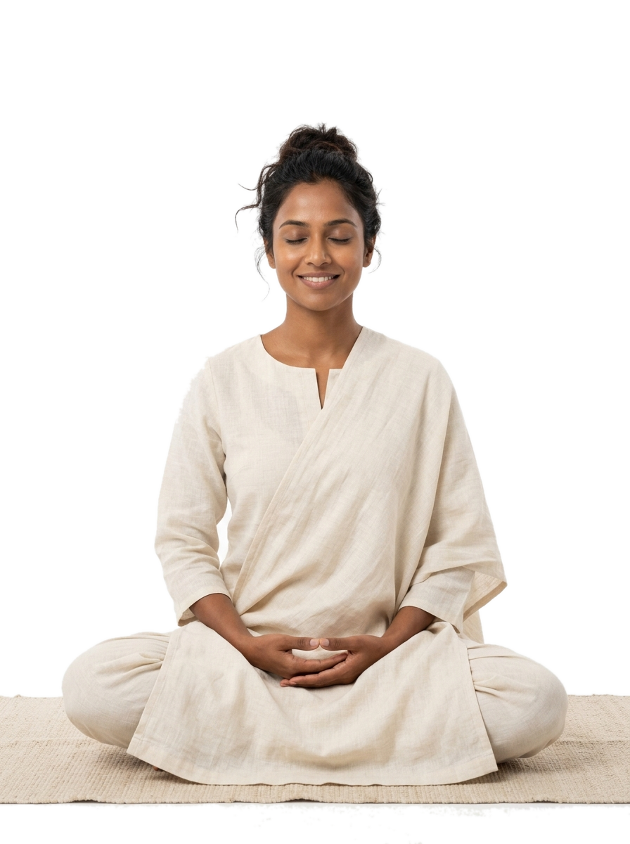 Indian woman meditating peacefully during a healing session