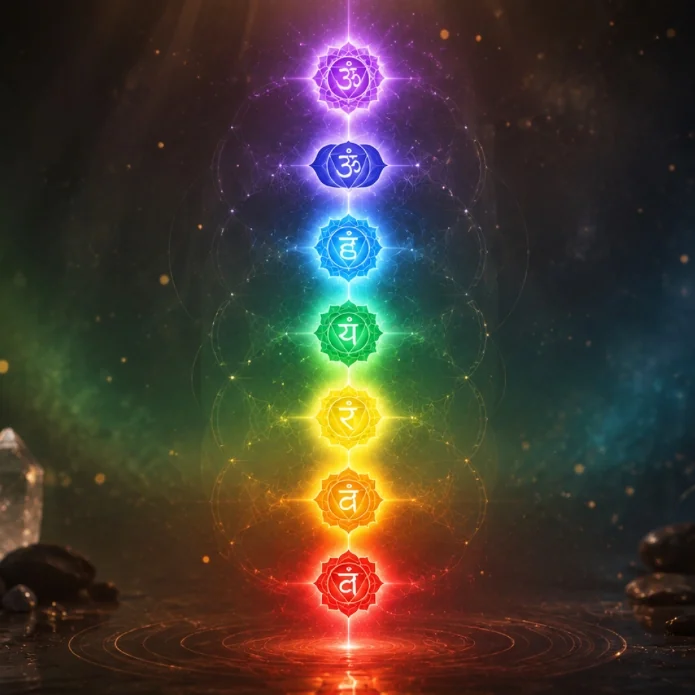 Close-up of client during chakra balancing therapy with calm energy alignment