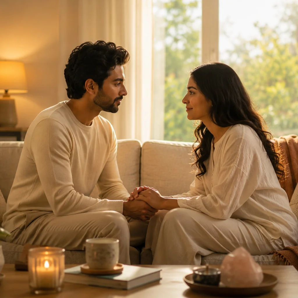 Peaceful couple holding hands